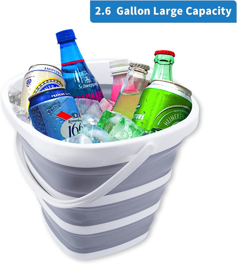 Craftend 2 Pack Collapsible Buckets 10L 2.6 Gallon Cleaning Bucket Mop Bucket Folding Foldable Portable Small Plastic Water Supplies for Outdoor Garden Camping Fishing Car Wash Space Saving Square Grey Blue - Image 5